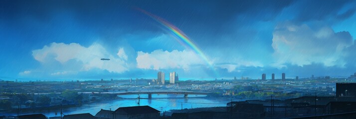 Ethereal Anime-Style Winter Fantasy: Giant Hailstones and Double Rainbow Spectacle. Magical Weather Phenomenon in Dandong. Perfect for 2025 Winter Solstice, New Year, Spring Festival Marketing, UI Des