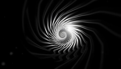 Wall Mural - A black and white spiral pattern image rotates in a mesmerizing visual display. The spiraling lines and glowing center create a hypnotizing effect isolated with white highlights, png