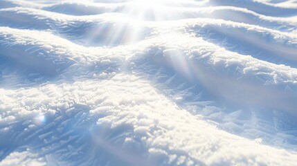 Sunlit snow with intricate patterns in winter