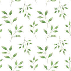 Watercolor leaves green seamless pattern transparent background nature for decoration png