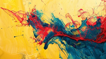 Wall Mural - Red Ink On Yellow And Blue