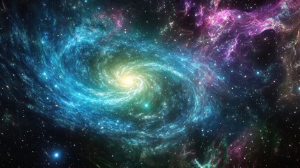 A vibrant depiction of a swirling galaxy in the universe, showcasing cosmic beauty.