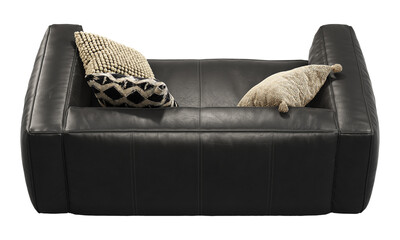 Wall Mural - Modern black leather upholstery loveseat sofa with pillows. 3d render.