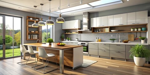 Modern kitchen interior with kitchen furniture