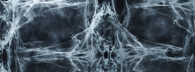 Intricate Web of White Spider Silk on Dark Background
