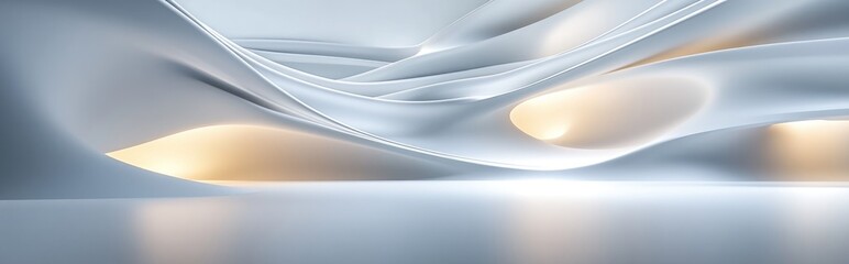 Smooth white abstract architectural background with nighttime illumination 3D rendering and illustration