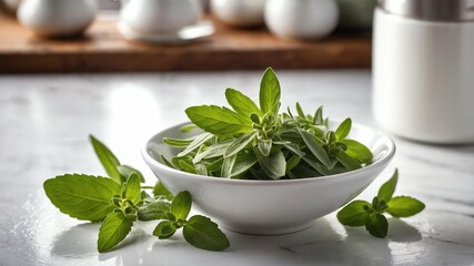 single raw stevia prepared for ingredient isolated in a kitchen background