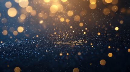 Wall Mural - Happy New Year 2025 greeting card. Beautiful dark blue background with gold sparkling text. Happy New Year 2025