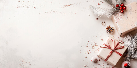 Wall Mural - Christmas and New year celebration cosy template. Warm atmosphere, soft pastel colors. Modern trendy background with copy space. Banner wallpaper poster header social media post. Generative Ai content