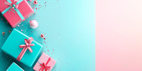 Wall Mural - Christmas and New year celebration cosy template. Warm atmosphere, soft pastel colors. Modern trendy background with copy space. Banner wallpaper poster header social media post. Generative Ai content