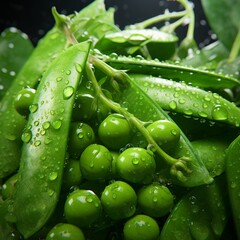 illustration of tasty fresh peas with water drops ultra, Generative ai