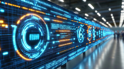 Digital Data Stream with Futuristic Interface