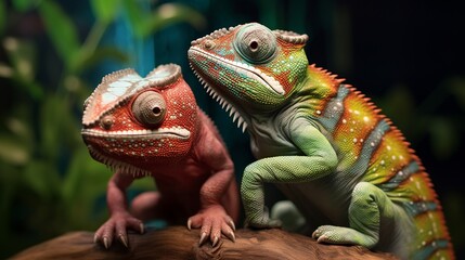 illustration of The two chameleons personality and love for play, Generative ai