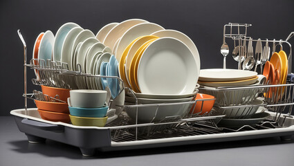 plates and dishes in a dish rack