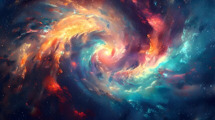 Wall Mural - mesmerizing cosmic swirl vibrant digital painting of galactic nebulae and distant stars