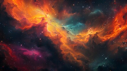 Wall Mural - Majestic Cosmic Explosion Swirling Galaxies and Colorful Nebulae in a Celestial Digital Painting