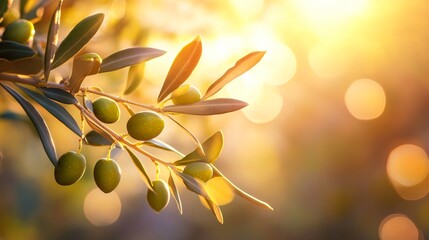 A close up of an olive branch with both ripe and green olives, captured in natural sunlight against a blurred garden background