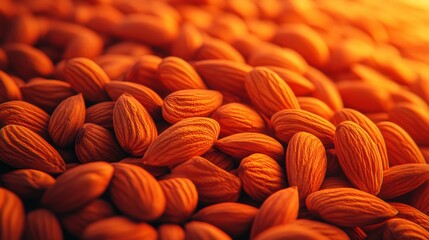 Close-up of organic almonds in warm light