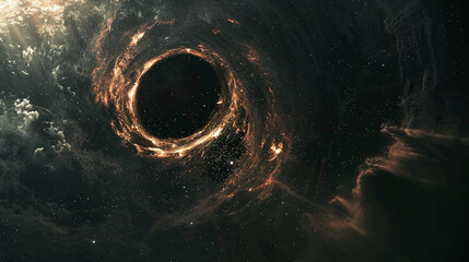 Wall Mural - a haunting image of a black hole’s event horizon, where light is being pulled into the darkness.