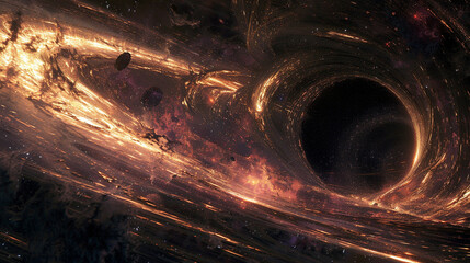 Wall Mural - a haunting image of a black hole’s event horizon, where light is being pulled into the darkness.