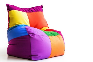 Wall Mural - Colorful patchwork bean bag chair on white background