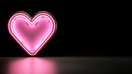 Wall Mural - A pink heart shaped neon light on a black background, AI