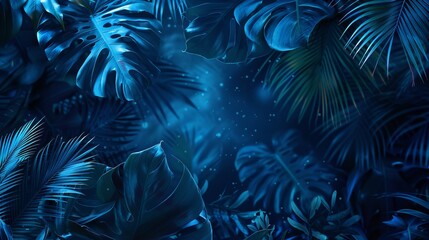 Collection of tropical leaves,foliage plant in blue color with space background