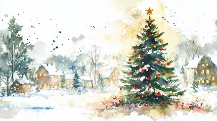 Canvas Print - Winter Village Christmas Tree.