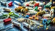 © Adisorn - A shallow focus close-up of various illegal drugs, including pills, powders, and marijuana, scattered on a dirty surface, conveying the dangers of substance abuse.