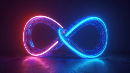 Wall Mural - Neon symbol loop sign light background 3d line abstract infinite glow digital blue shape concept icon 8. Loop symbol neon circle effect limitless wave brush logo energy space design technology curve