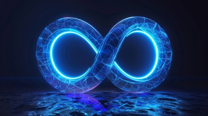 Wall Mural - Neon symbol loop sign light background 3d line abstract infinite glow digital blue shape concept icon 8. Loop symbol neon circle effect limitless wave brush logo energy space design technology curve