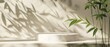 © Vladyslav Tykhonov - Podium background display bamboo product 3D platform cosmetic plant beauty. Podium white background display green leaf shadow marble stand presentation nature space empty scene stone fresh light