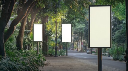 hanging posters by the road in the city blank vertical advertising banners on street lampposts again