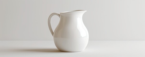 White ceramic jug on white background, 4K hyperrealistic photo