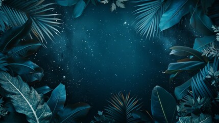 Collection of tropical leaves,foliage plant in blue color with space background
