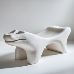 Sticker - A white sculpture of a large animal shaped bench on top of the floor, AI