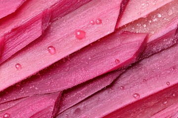 Wall Mural - Close-up view of fresh rhubarb stalks with water droplets