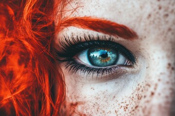 Poster - Intense blue eye with vibrant red hair beauty closeup