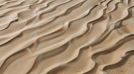 Close-up of wind-shaped sand dunes creating a textured desert landscape. Ripples and patterns in the arid environment evoke a sense of natural beauty. AI generated.