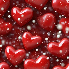 Wall Mural - A red heart with white snowflakes surrounding it. The snowflakes are scattered around the heart, creating a wintery and romantic atmosphere