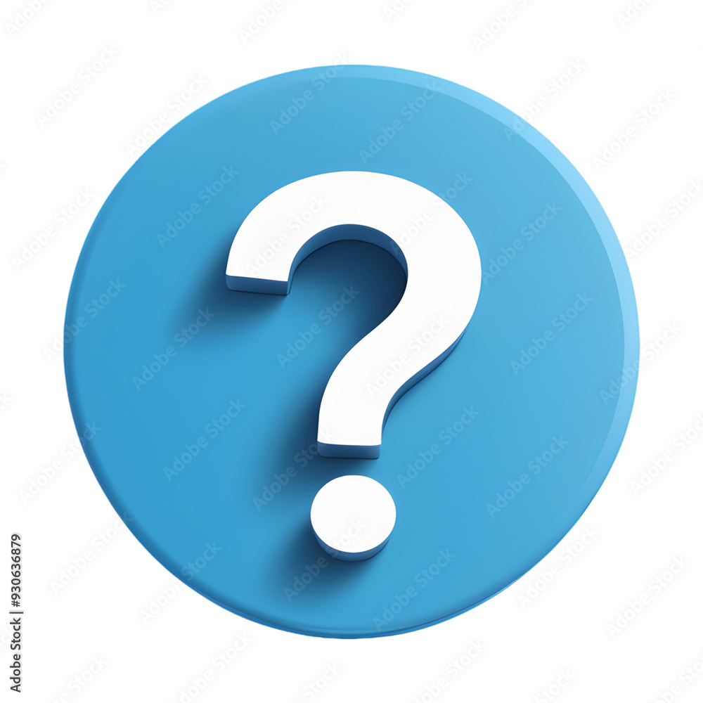 3D Blue Circular Icon with Question Mark Isolated on Transparent Background