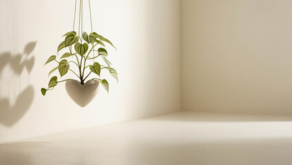 Wall Mural - String of Hearts in elegant hanging flower pot, heart shaped green leaves with white stripes, flower pot hanging on isolated background