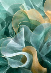 Wall Mural - A piece of art with a green and yellow color scheme. The image is abstract and has a lot of texture. The colors and shapes create a sense of movement and flow