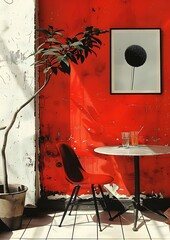 Sticker - red wall and chair and table