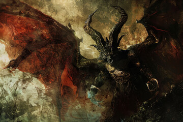 Wall Mural - A large, demonic looking creature with red wings and horns