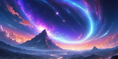 Sticker - Soft pastel anime style breathtaking purple cosmic nebula swirling background