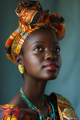 Wall Mural - A woman wearing a colorful head scarf and necklaces