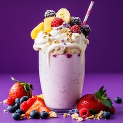 Wall Mural - photo of gourmet milkshake purple background