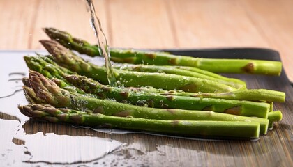 Wall Mural - organic asparagus is washed with water to prepare the dish generative ai