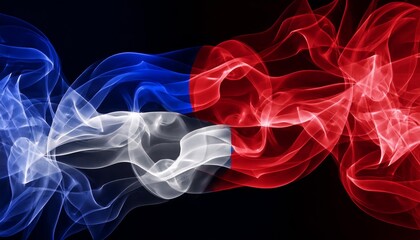 Wall Mural - red white and blue smoke swirls dynamically against a dark background creating an abstract and patriotic visual effect ideal for backgrounds wallpapers and symbolic imagery